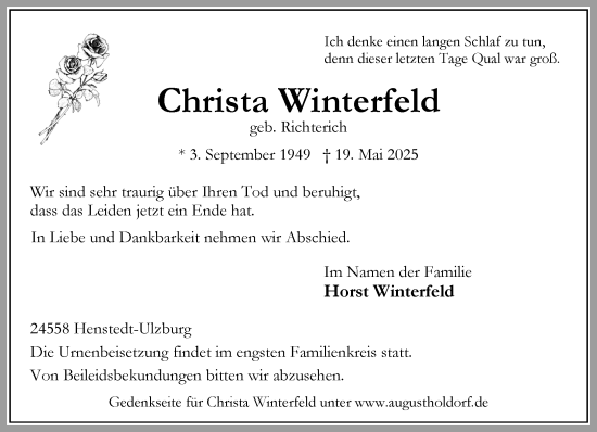 Traueranzeige von Christa Winterfeld von Umschau