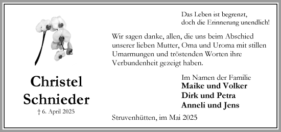 Traueranzeige von Christel Schnieder von Umschau