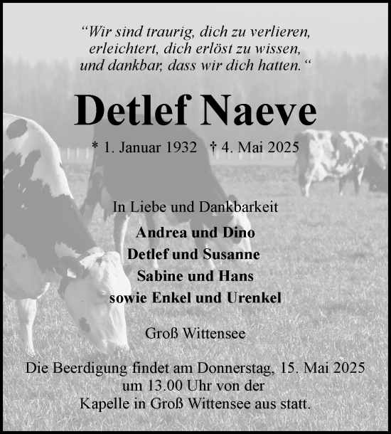 Traueranzeige von Detlef Naeve von Eckernförder Zeitung