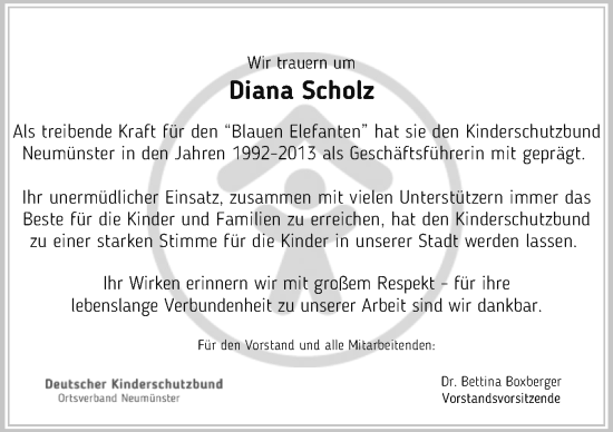 Traueranzeige von Diana Scholz von Holsteinischer Courier