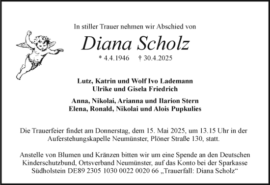Traueranzeige von Diana Scholz von Holsteinischer Courier