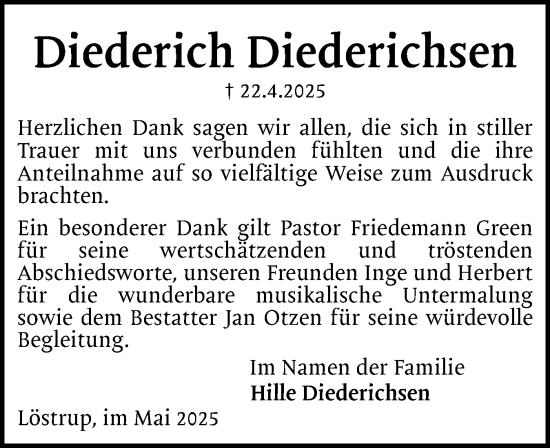 Traueranzeige von Diederich Diederichsen von Flensburger Tageblatt