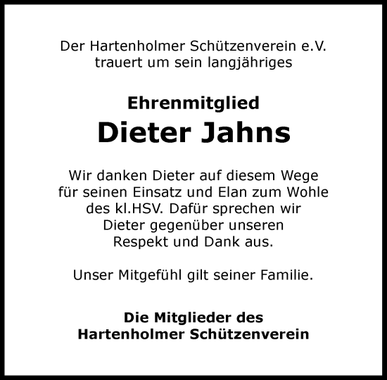 Traueranzeige von Dieter Jahns von Umschau