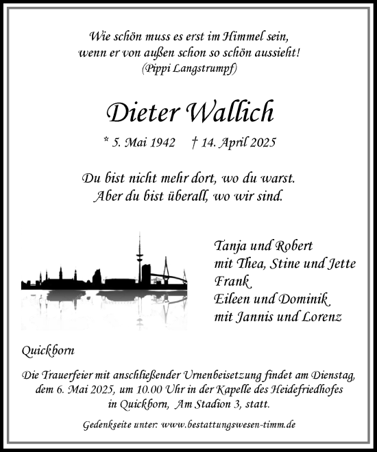 Traueranzeige von Dieter Wallich von Umschau