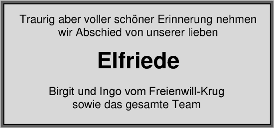Traueranzeige von Elfriede  von Flensburger Tageblatt
