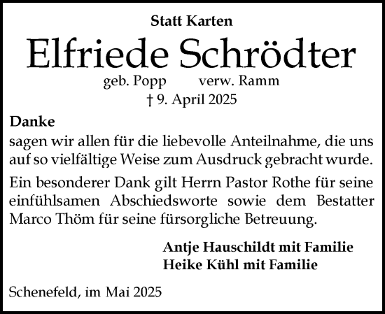 Traueranzeige von Elfriede Schrödter von Schleswig-Holsteinische Landeszeitung