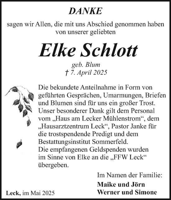 Traueranzeige von Elke Schlott von Region Flensburg
