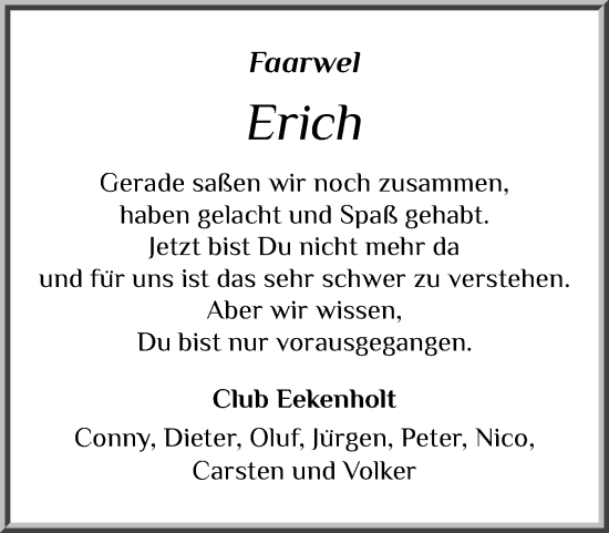 Traueranzeige von Erich  von Sylter Rundschau