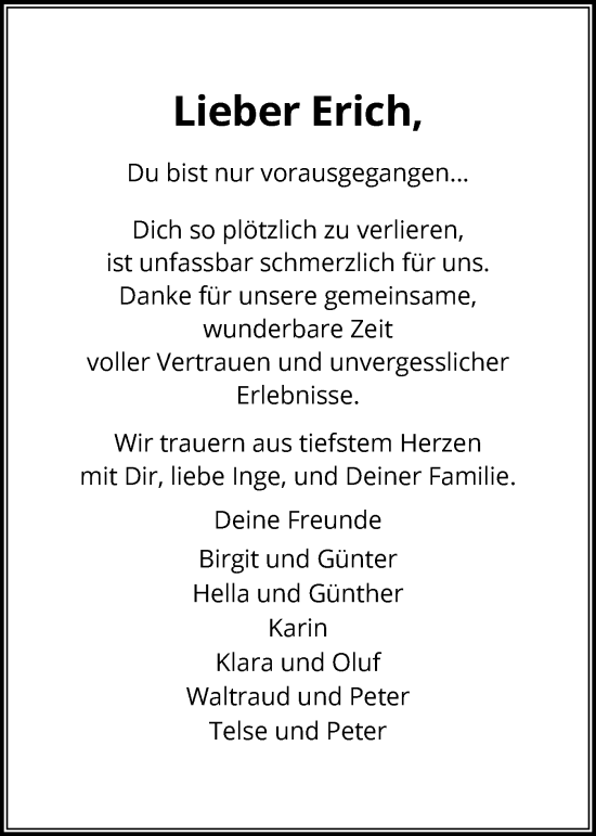 Traueranzeige von Erich  von Sylter Rundschau