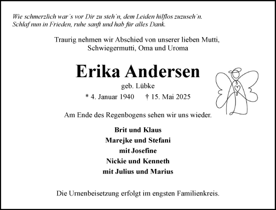 Traueranzeige von Erika Andersen von Flensburger Tageblatt