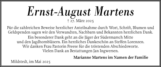 Traueranzeige von Ernst-August Martens von Husumer Nachrichten, Nordfriesland Tageblatt
