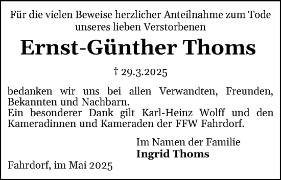 Traueranzeige von Ernst-Günther Thoms von Schleswiger Nachrichten, Schlei-Bote