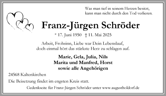 Traueranzeige von Franz-Jürgen Schröder von Umschau