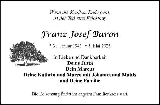 Traueranzeige von Franz Josef Baron von Umschau