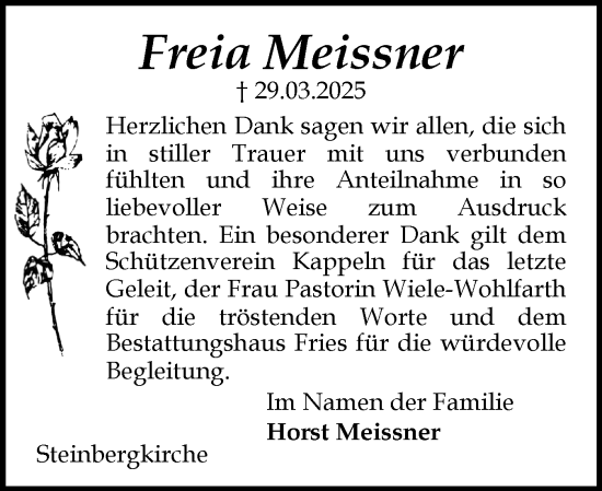 Traueranzeige von Freia Meissner von Flensburger Tageblatt