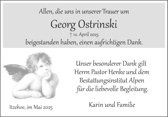 Traueranzeige von Georg Ostrinski von Norddeutsche Rundschau, Wilstersche Zeitung, Glückstädter Fortuna