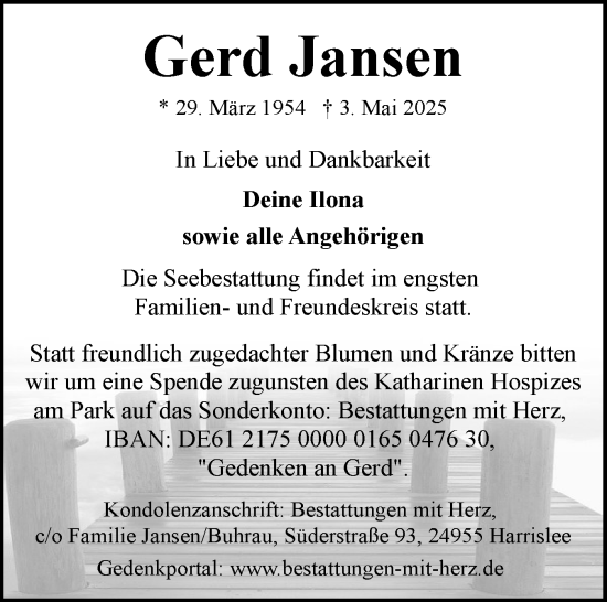 Traueranzeige von Gerd Jansen von Flensburger Tageblatt