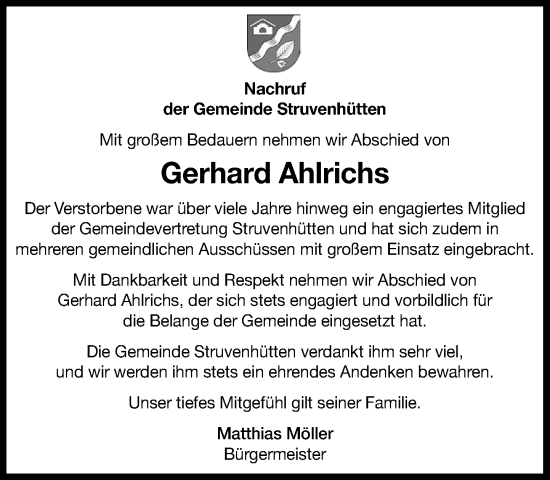 Traueranzeige von Gerhard Ahlrichs von Umschau