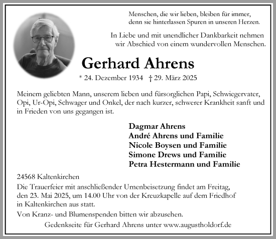Traueranzeige von Gerhard Ahrens von Umschau