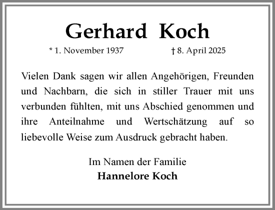 Traueranzeige von Gerhard Koch von MARKT Ratzeburg/Mölln