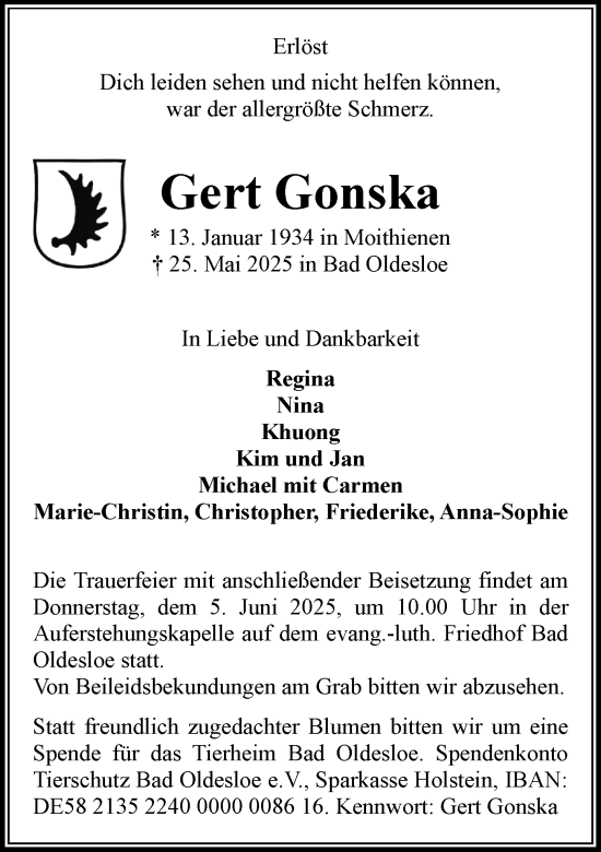 Traueranzeige von Gert Gonska von MARKT Bad Oldesloe/Reinfeld und Stormarner Tageblatt