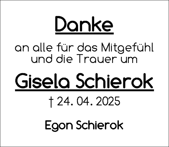 Traueranzeige von Gisela Schierok von Flensburger Tageblatt