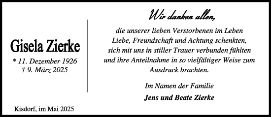 Traueranzeige von Gisela Zierke von Umschau