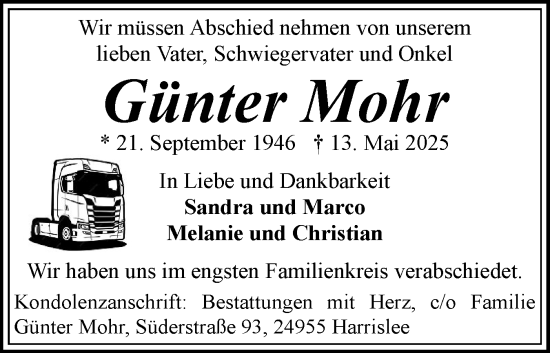 Traueranzeige von Günter Mohr von Flensburger Tageblatt