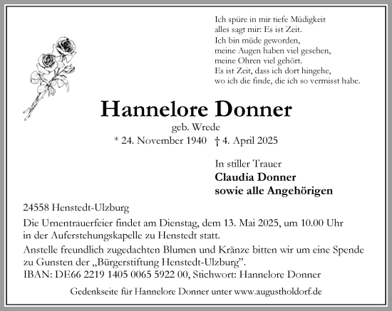 Traueranzeige von Hannelore Donner von Umschau
