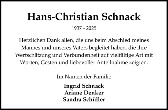Traueranzeige von Hans-Christian Schnack von MARKT Bad Oldesloe/Reinfeld und Stormarner Tageblatt