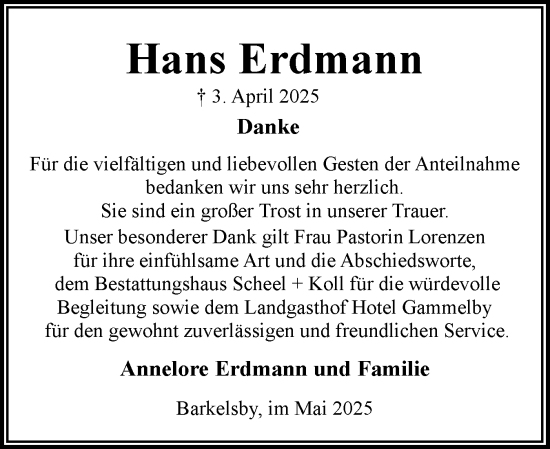 Traueranzeige von Hans Erdmann von Eckernförder Zeitung, Hallo Eckernförde