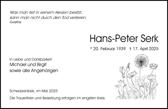Traueranzeige von Hans-Peter Serk von Wochenend Anzeiger