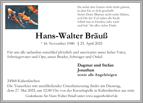 Traueranzeige von Hans-Walter Bräuß von Umschau
