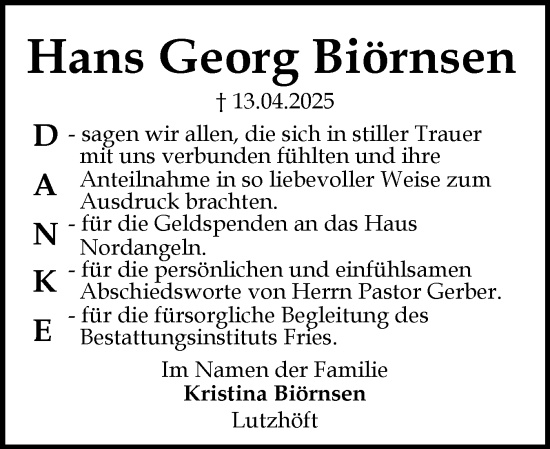 Traueranzeige von Hans Georg Biörnsen von Flensburger Tageblatt