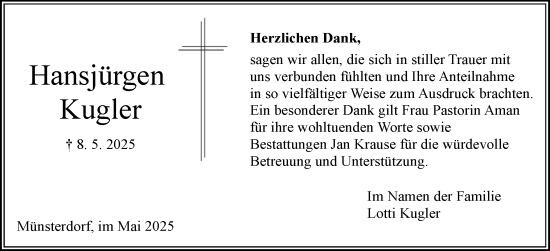 Traueranzeige von Hansjürgen Kugler von Norddeutsche Rundschau, Wilstersche Zeitung, Glückstädter Fortuna