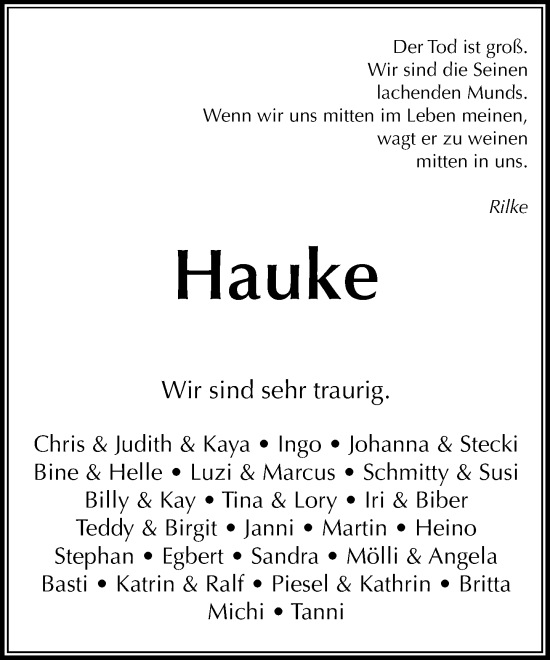 Traueranzeige von Hauke  von Umschau