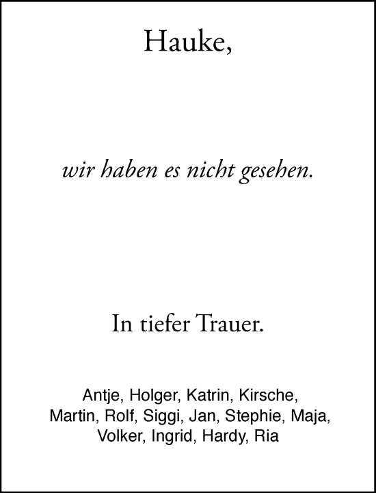 Traueranzeige von Hauke  von Umschau