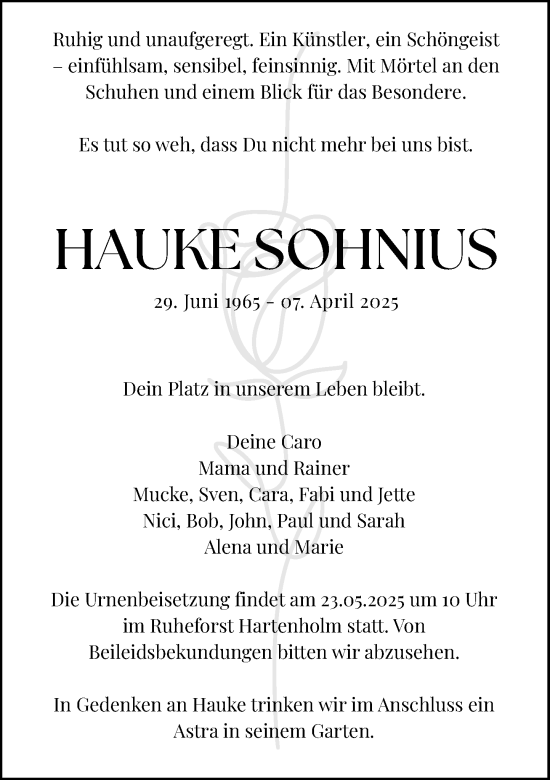 Traueranzeige von Hauke Sohnius von Umschau