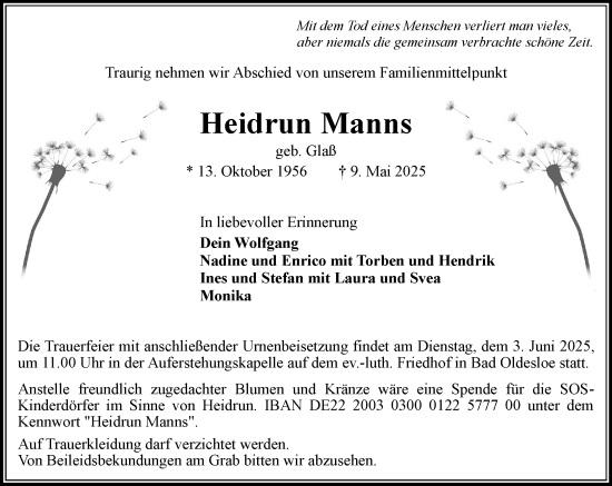Traueranzeige von Heidrun Manns von MARKT Bad Oldesloe/Reinfeld und Stormarner Tageblatt