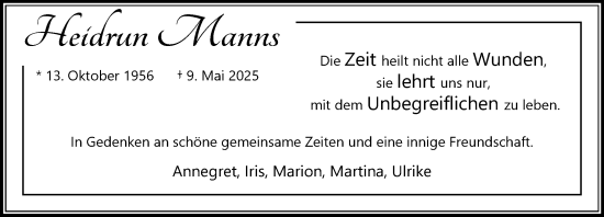 Traueranzeige von Heidrun Manns von MARKT Bad Oldesloe/Reinfeld und Stormarner Tageblatt