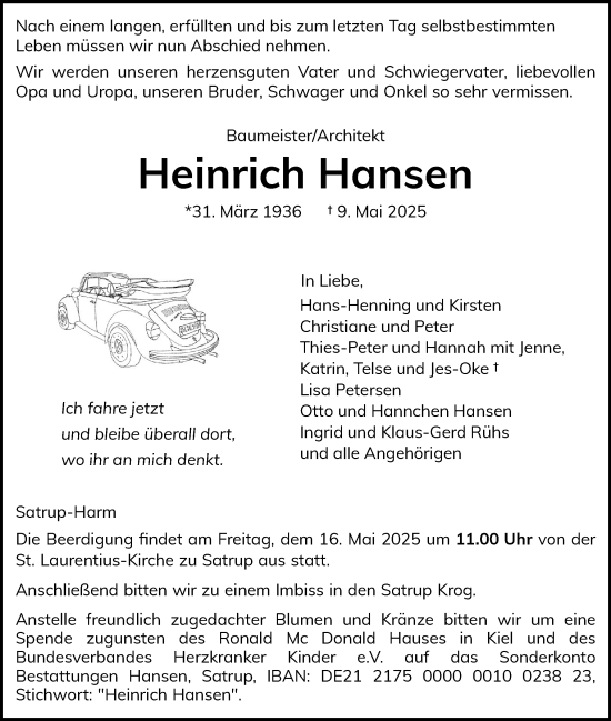 Traueranzeige von Heinrich Hansen von Flensburger Tageblatt, Schleswiger Nachrichten, Schlei-Bote