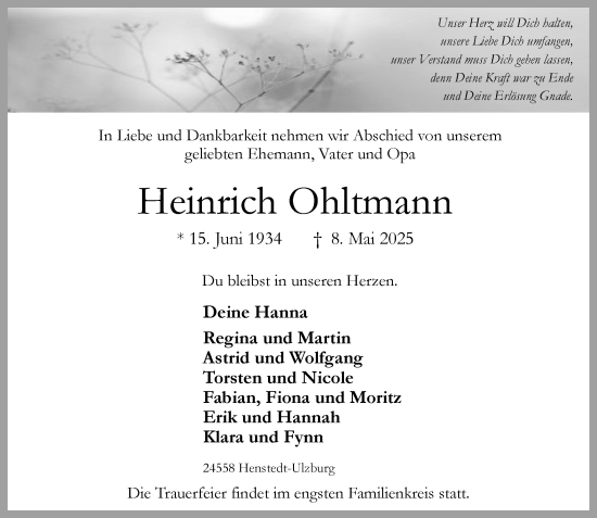 Traueranzeige von Heinrich Ohltmann von Umschau