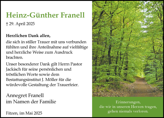Traueranzeige von Heinz-Günther Franell von Wochenend Anzeiger