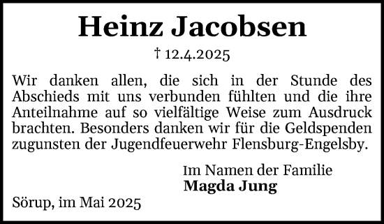 Traueranzeige von Heinz Jacobsen von Flensburger Tageblatt