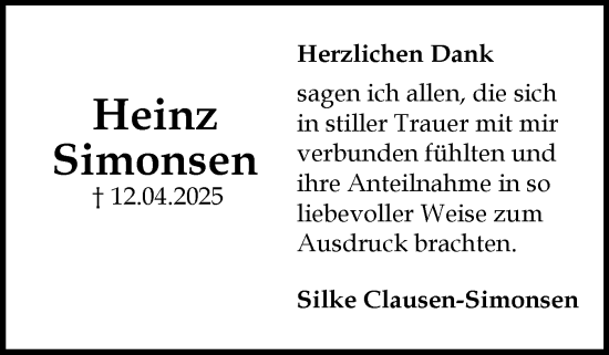 Traueranzeige von Heinz Simonsen von Flensburger Tageblatt