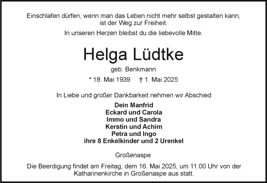 Traueranzeige von Helga Lüdtke von Holsteinischer Courier