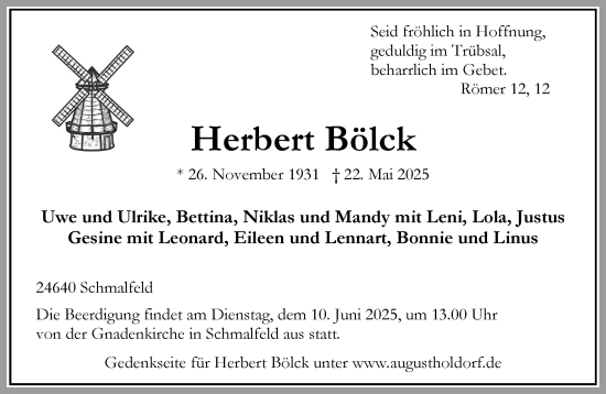 Traueranzeige von Herbert Bölck von Umschau