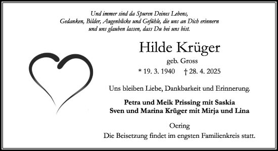 Traueranzeige von Hilde Krüger von Umschau