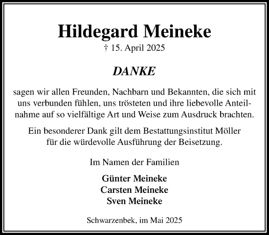 Traueranzeige von Hildegard Meineke von Wochenend Anzeiger