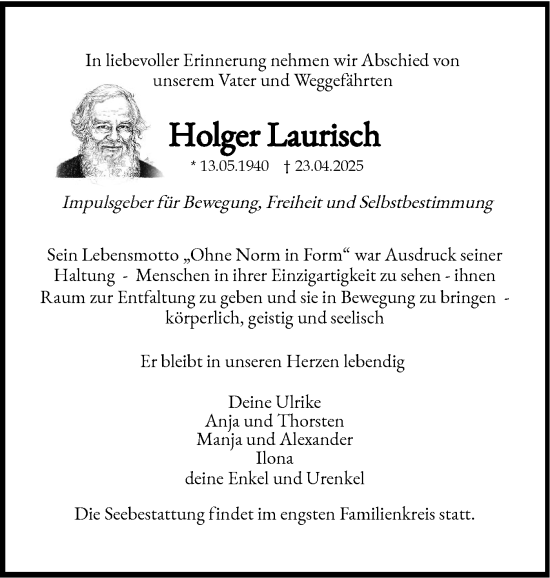 Traueranzeige von Holger Laurisch von Sylter Rundschau
